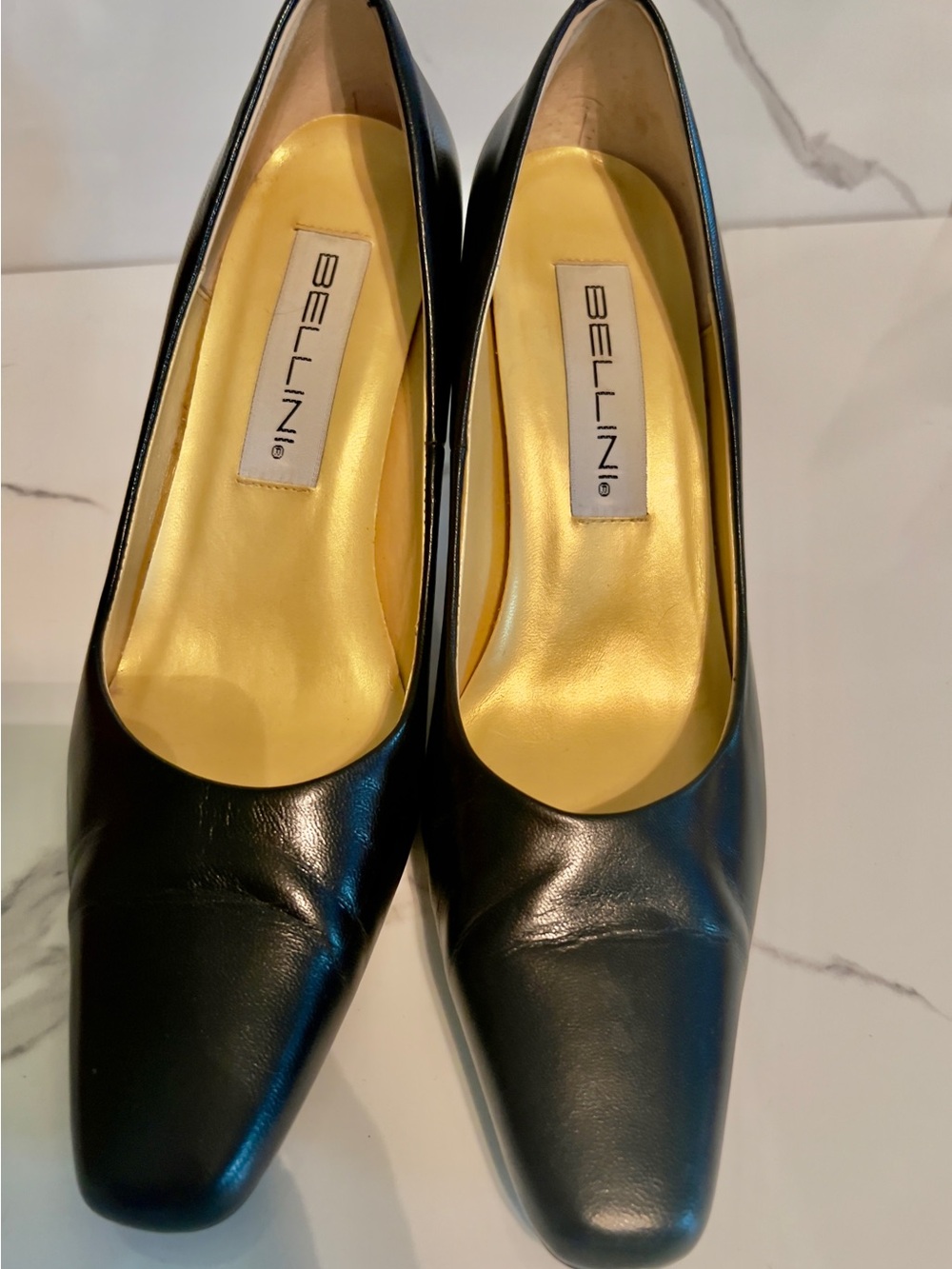 Bellini Black Square-Toe Women's Pumps with Gold Insole
